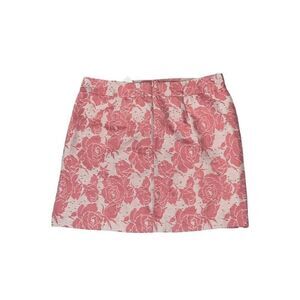 Loft Women's Salmon Pink Woven Rose Floral Mini Pencil Straight Skirt Size 1